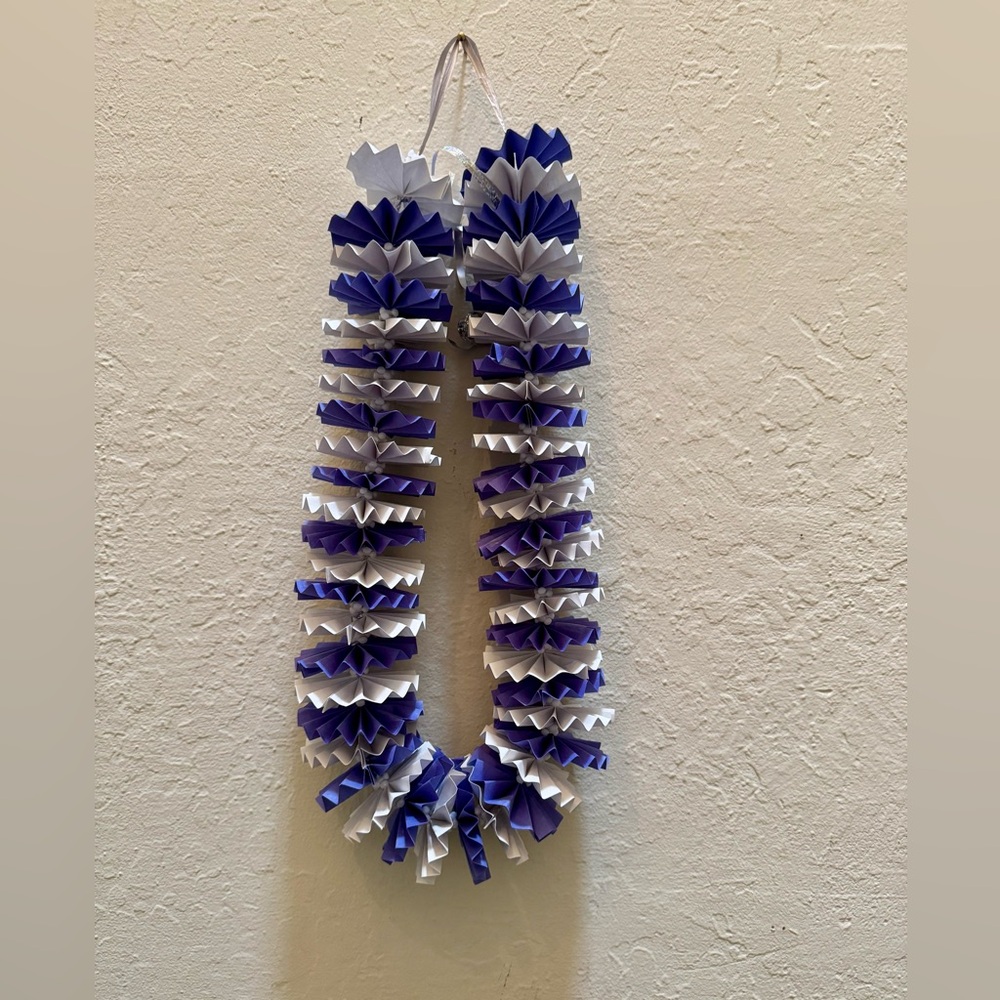 Handmade Blue & White Paper Lei